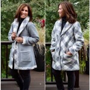 Susan Graver Reversible Sherpa Button Up Coat Polar Fleece Size XL Pit 24